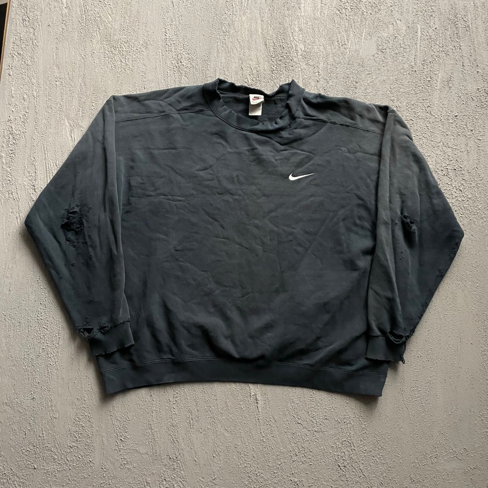 Vintage Nike Distressed Swoosh Sweatshirt Mens XXL Black 90s